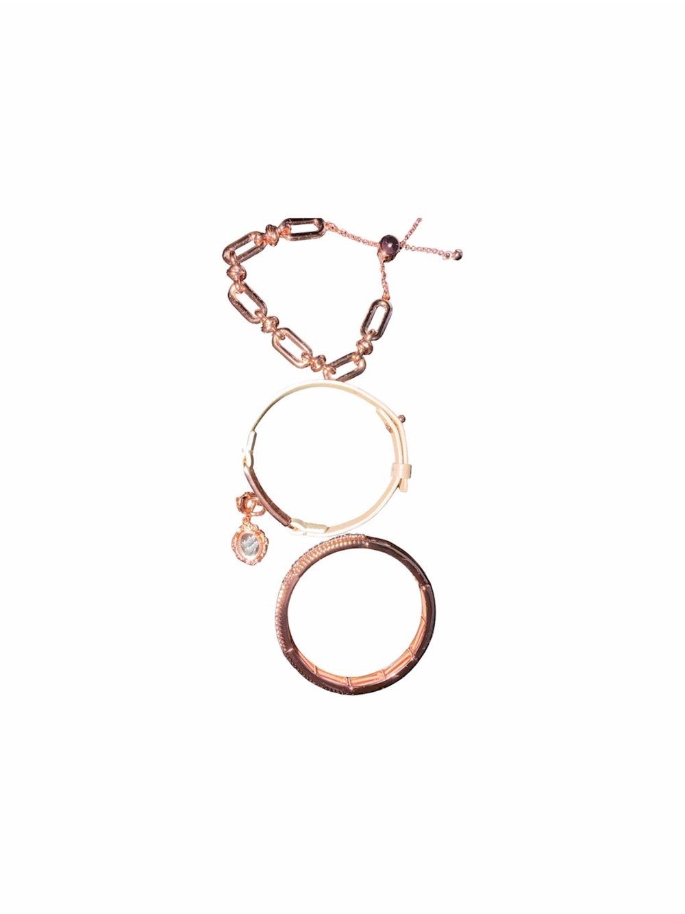 Rose Gold Multi-Strand Charm Bracelet with Beige Strap - Picture 3 of 4
